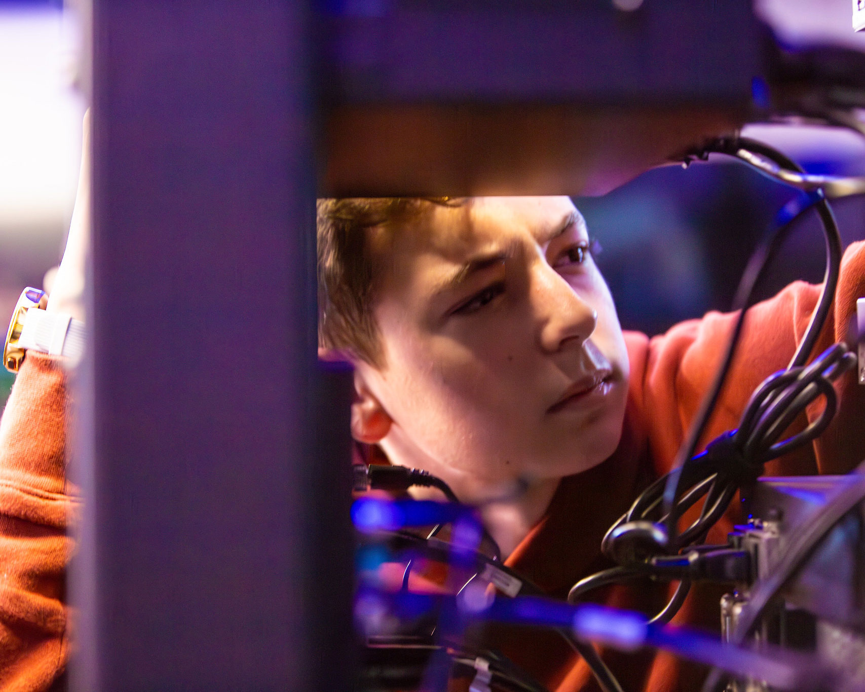 student working with wires